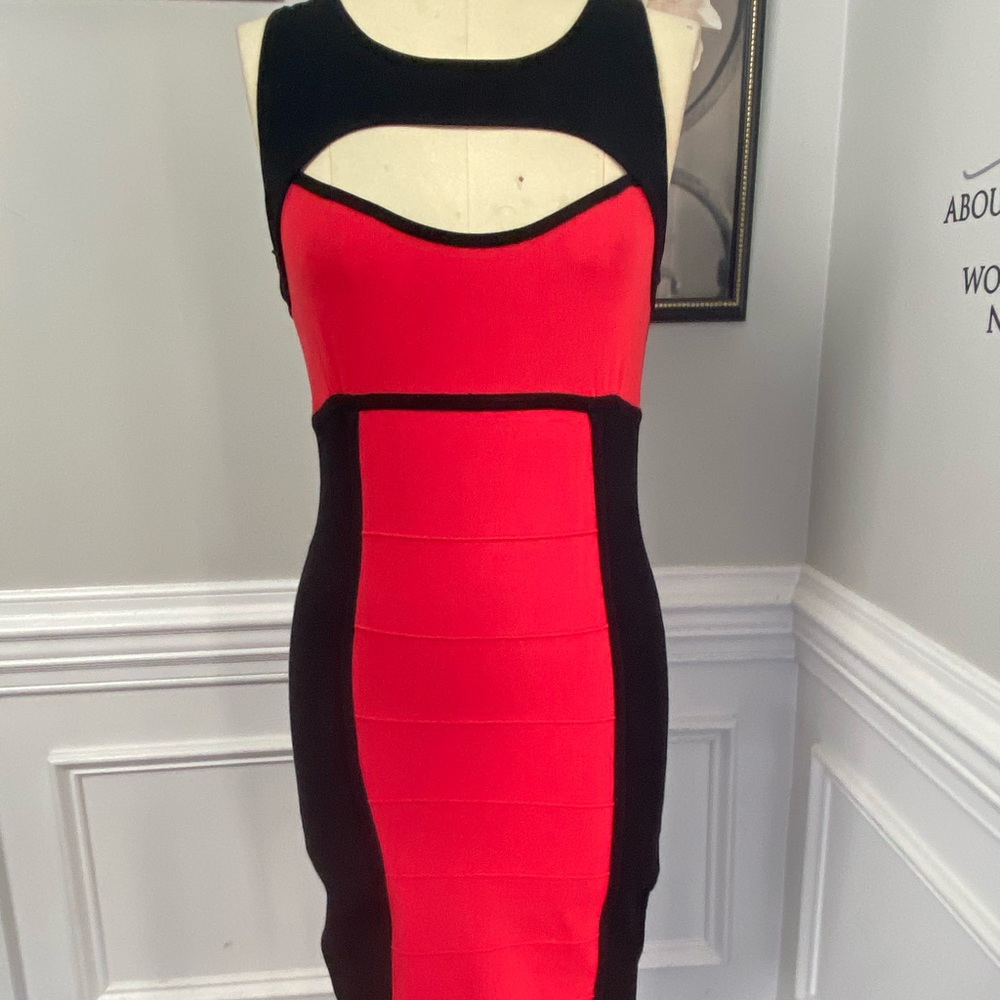 Red and black bandage dress